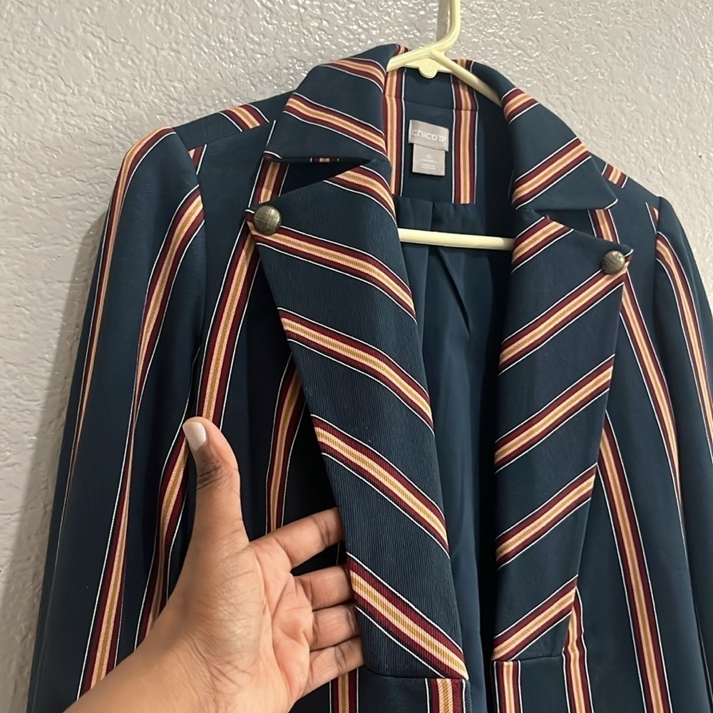 Chicos Jacket  Womens 0 Small Navy Stripe Ponte Single Hidden Closure  Business - Picture 8 of 11